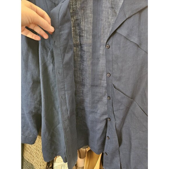 Lafayette 148 Navy Linen Pintuck Button Front Blouse Size 14 Unique - Picture 6 of 9